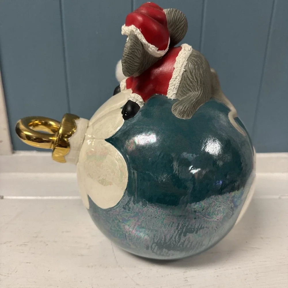 Vintage Large‎ 1987 Dana Anthropomorphic Ceramic Mouse On Ornament W/ Pom Pom